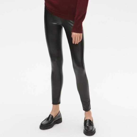 Michael Stars Black Vegan Leather High Rise Lena Leggings VGL77 NWT Size Large - Picture 1 of 10